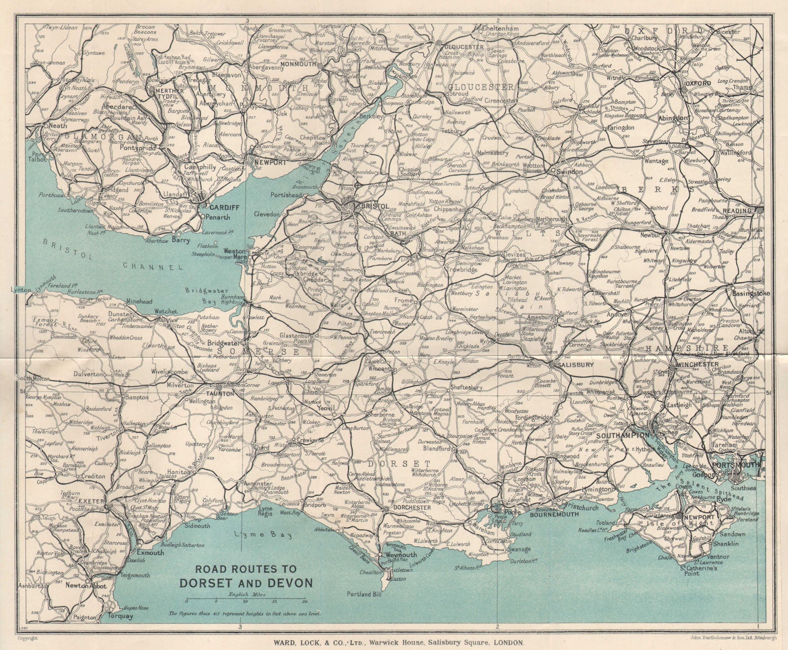 ROAD ROUTES TO DORSET & DEVON. Pre-motorways. South West England 1937 old map